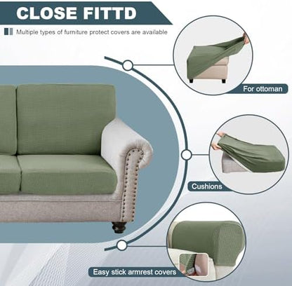 UNBBRRL Seat Cushion Cover and Back Covers for Corner Sofa Stretch Jacquard, Non Slip L Shaped Sofa Slipcover with Storage Ottoman, Sectional Couch Cover for Chaise Lounge (Gray Green,31 x 73 x 6”)