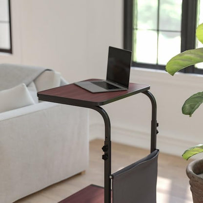 Flash Furniture Charger Mobile Sit-Down, Stand-Up Mahogany Computer Ergonomic Desk with Removable Pouch (Adjustable Range 27'' - 46.5'')