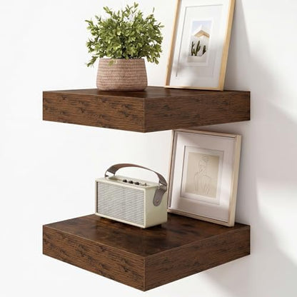 FLYJOE 12 Inch Deep Floating Shelves, 12'' x 12'' Brown Shelves Set of 2