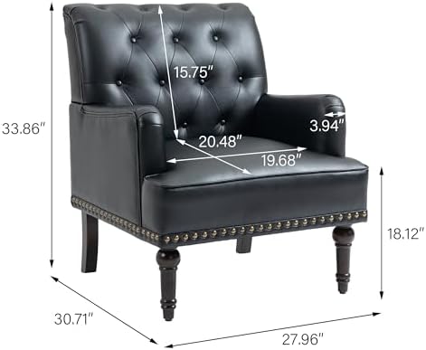 PU Leather Accent Chairs Set of 2, Modern Upholstered Armchair, Black