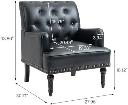 PU Leather Accent Chairs Set of 2, Modern Upholstered Armchair, Black