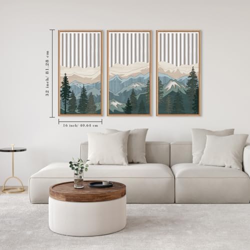 IARTTOP Large Mountain Wood Wall Art Framed Decor Set of 3, Modern Mountain Landscape Wall Art Nature Artwork Wall Decor for Bedroom, Living Room, Office-16 x32