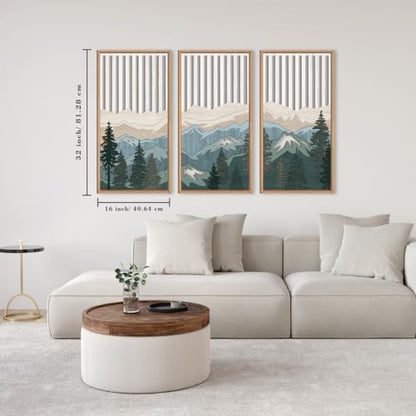 IARTTOP Large Mountain Wood Wall Art Framed Decor Set of 3, Modern Mountain Landscape Wall Art Nature Artwork Wall Decor for Bedroom, Living Room, Office-16 x32