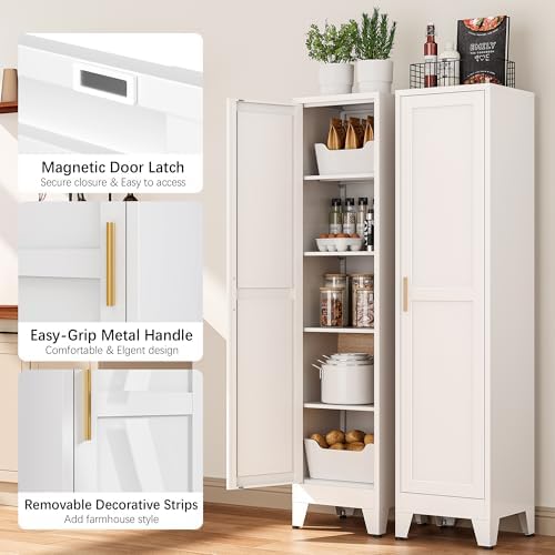 Tall Bathroom Storage Cabinet, 67" Narrow Metal Storage Cabinets, Freestanding Tall Linen Cabinet, Slim Kitchen Pantry Cabinets with Shelves