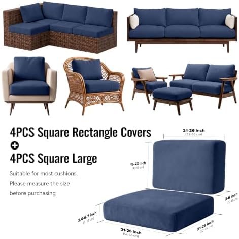 8Pcs Outdoor Cushion Covers, Stretch Patio Furniture Couch Chair Slipcovers