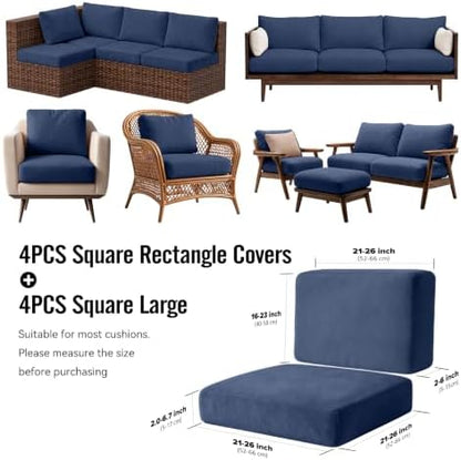 8Pcs Outdoor Cushion Covers, Stretch Patio Furniture Couch Chair Slipcovers