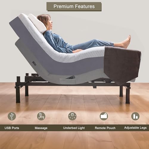 Premium Split King Adjustable Bed with 14 Inch Prime Gel Memory Foam Sleep System, Massage, Zero Gravity, Anti-Snore, Programmable Memory Positions, USB, Underbed Lighting, Zero Clearance