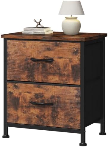 DUMOS Nightstand, Bedside Table for Bedroom, 2 Drawers Fabric Storage Chest