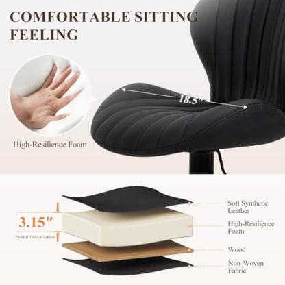COLAMY Bar Stools Set of 2,Swivel Adjustable Height Leather Bar Chair,Black
