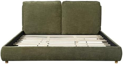 Merax California King Chenille Platform Bed with 2 Pillows, Olive Green