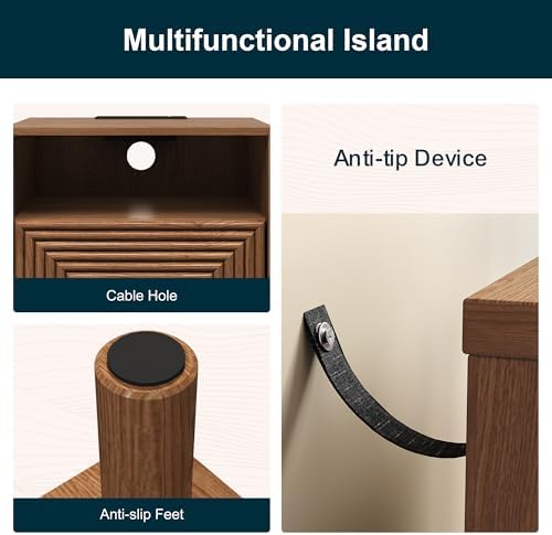 RoyalCraft Walnut Nightstand with Charging Station, End Table with Storage