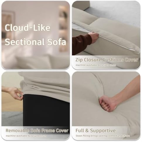 Cloud Modular Sectional Sofa,Down Filled Oversize Couch for Living Room,Deep Seat Convertible Couches,Sofa Covers Washable&Replaceable(Loveseat,Grey)