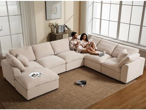 Oversized Modular Sectional Sofa, 7 Seater Cloud Couch with Ottoman