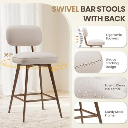 MALOL 26“ PU Leather Swivel Bar Stools Set of 4, Beige
