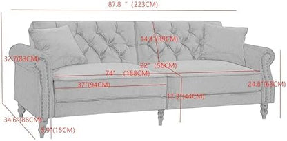 Legend Vansen 87.8 inchs Convertible Velvet Bed Sleeper Futon Sofas, Cream