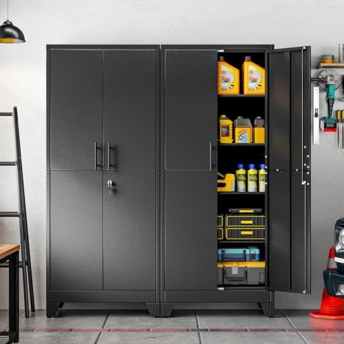 71" Metal Storage Locker Cabinet with Lock and 4 Adjustable Shelves,Steel Lockable Garage Tool Cabinet, File Cabinet,Kitchen Pantry Cabinet for Home,Office,Garage,School,Warehouse Black