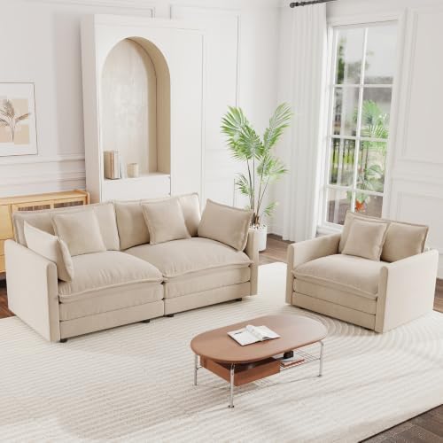 2 Piece Sectional Sofa Set, Deep Seat Loveseat & Single Sofa Set