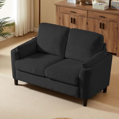 59" Small Loveseat Sofa, Mid Century Modern Love Seat with Back Cushions, 2-Seater Couch Sofa for Lving Room, Bedroom and Small Space, Black