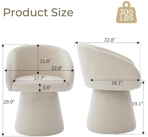 Swivel Barrel Dining Chairs Set of 4 with Back and Arm, Beige