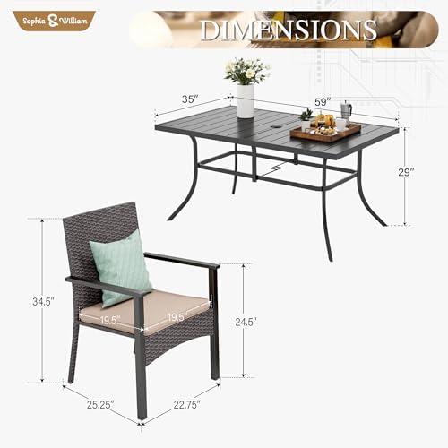 Sophia & William 7-Piece Patio Dining Set, Metal Table, PE Wicker Chairs