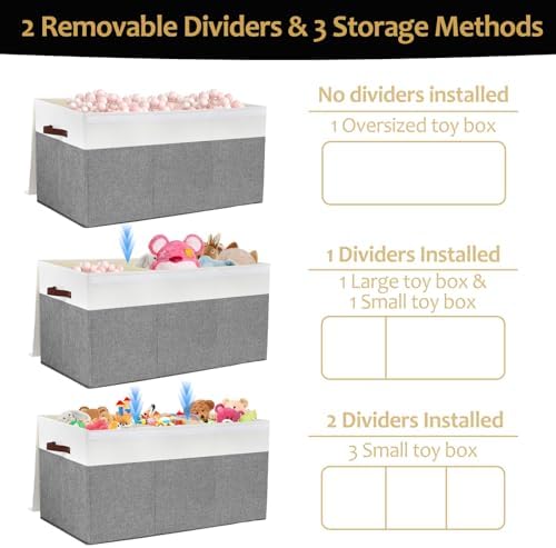 Extra Large Toy Storage Box with Lid,Toy Chest Bin Basket with Dividers