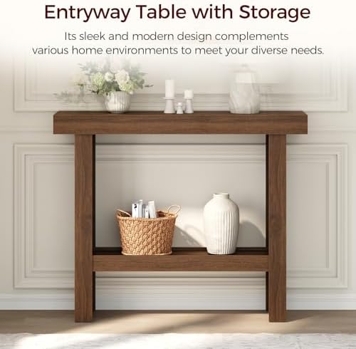 MAHANCRIS Modern Console Table, 39.4" Rectangular Entryway Table, Walnut