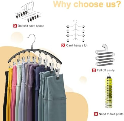 Legging Organizer for Closet,2 Pack Metal Yoga Pants Hangers w/10 Clips Hold 20 Leggings,Space Saving Hanging Closet Organizer Clothes Hanger College Dorm Essentials Apartment Essential,Black