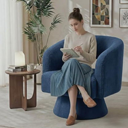 Swivel Accent Chair Set of 4,Mid-Century Barrel Chair(Blue-teddy Fabric)