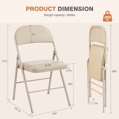 OLIXIS Padded Folding Chairs Set of 12, Portable Foldable Patio Dining Chairs, Heavy Duty Metal Frame, for Kitchen, Dining, Office, Wedding, Garden, Party, Outdoor, Indoor, Khaki