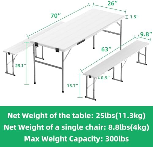 6ft Folding Picnic Table Set with 2 Benches for outdoor Camping Patio Yard