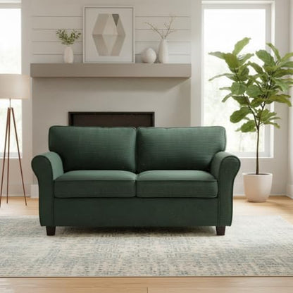 57" Loveseat Sofa, Mid Century Modern Corduroy Couch with Thick Cushion, 2 Seater Small Sofa for Living Room Bedroom Apartment Office, Dark Green