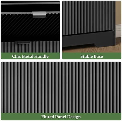 Xixini Shoe Storage Cabinet for Entryway with 4 Flip Drawers, Hidden Slim Wood Shoe Organizer with Modern Fluted Panel, Freestanding Narrow Shoe Rack for Front Door Entrance, Hallway, Foyer, Black
