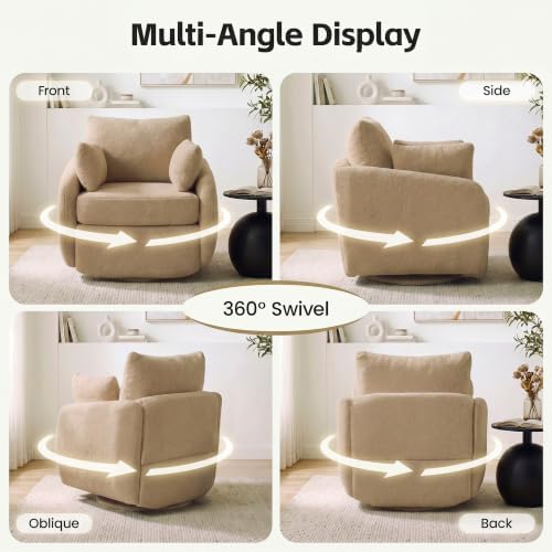 360° Sherpa Swivel Accent Chair Set of 2, Barrel Living Room Chair, Camel