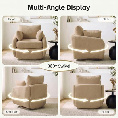 360° Sherpa Swivel Accent Chair Set of 2, Barrel Living Room Chair, Camel