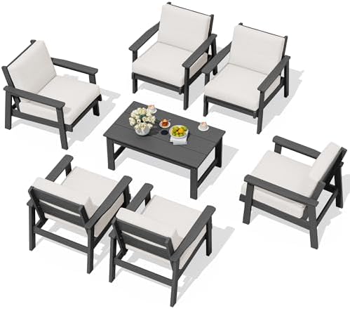SERWALL Patio Conversation Sets, 6 Outdoor Sofa and 1 Coffee Table