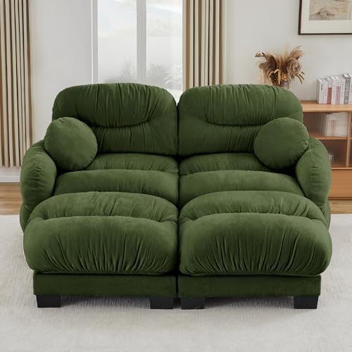 81.8" Cloud Modular Sectional Sofa Couch for Living Room, Green 2 Seater Couch with Double Ottomans, Assembly Required, Chenille Fabric, Apartment Size Furniture for Home Living Room Nature