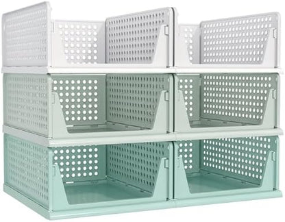 Green Boy Closet Organizers and Storage Stackable Plastic Drawer Basket for Clothing Stackable Storage Bins Shelf Storage Container for Rv Closet Wardrobe Bedroom Bathroom Playroom Man 6 Pack