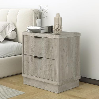 Fluted Nightstand Set of 2, Bedside Table with 2 Drawer, Modern End Table Large Wooden Sofa Side Table, Night Stand for Bedroom, Small Space