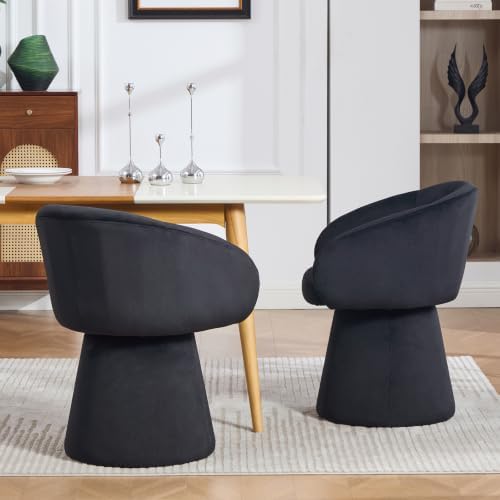 Swivel Barrel Dining Chairs Set of 2 with Back and Arm, Black