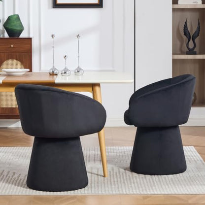 Swivel Barrel Dining Chairs Set of 2 with Back and Arm, Black
