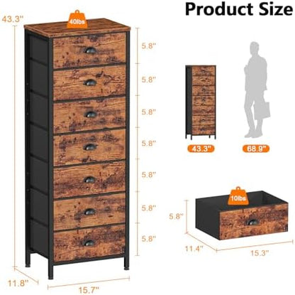 Dresser for Bedroom, 7 Drawers Tall Chest of Drawers