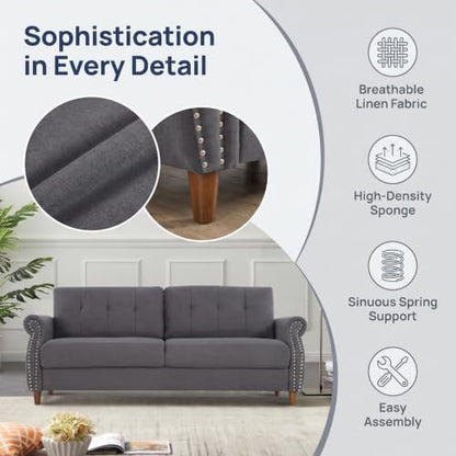 79.5" Love Seat Sofa, Modern Sofa Couch with Rolled Armrest, Gray