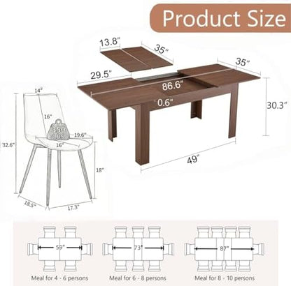 11 Piece Dining Table Set for 10｜59-87 Inch Extendable Rectangular Dining Table with 10 Chairs and 2 Extension Leaves｜Modern Walnut Wood Dining Room Set