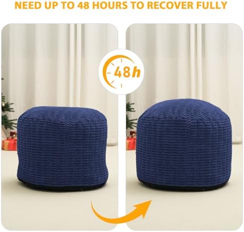 Round Stuffed Pouf Ottoman for Foot Rest 26" X 18" Faux Fur Poufs, Navy