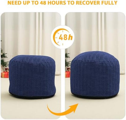 Round Stuffed Pouf Ottoman for Foot Rest 26" X 18" Faux Fur Poufs, Navy