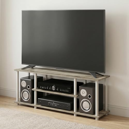 3-Tier Open Frame Rectangular Entertainment Center with Storage Shelf, TV Console for TV up to 50 Inch, Toolless Assembly TV Stand, for Bedroom, Living Room, Oak