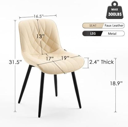 YOUNUOKE Dining Chairs Set of 2 Mid Century Modern Kitchen Chair Beige