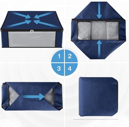 HomeHacks 3-Pack Clothes Organizer Storage Bags, 35L Storage Bins, Blue