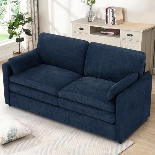 69" Chenille Modern Couch with Cozy & Soft Backrests, Blue