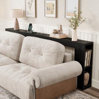 Epecoya Narrow Console Table with USB Charging & Storage, 94.5" Black